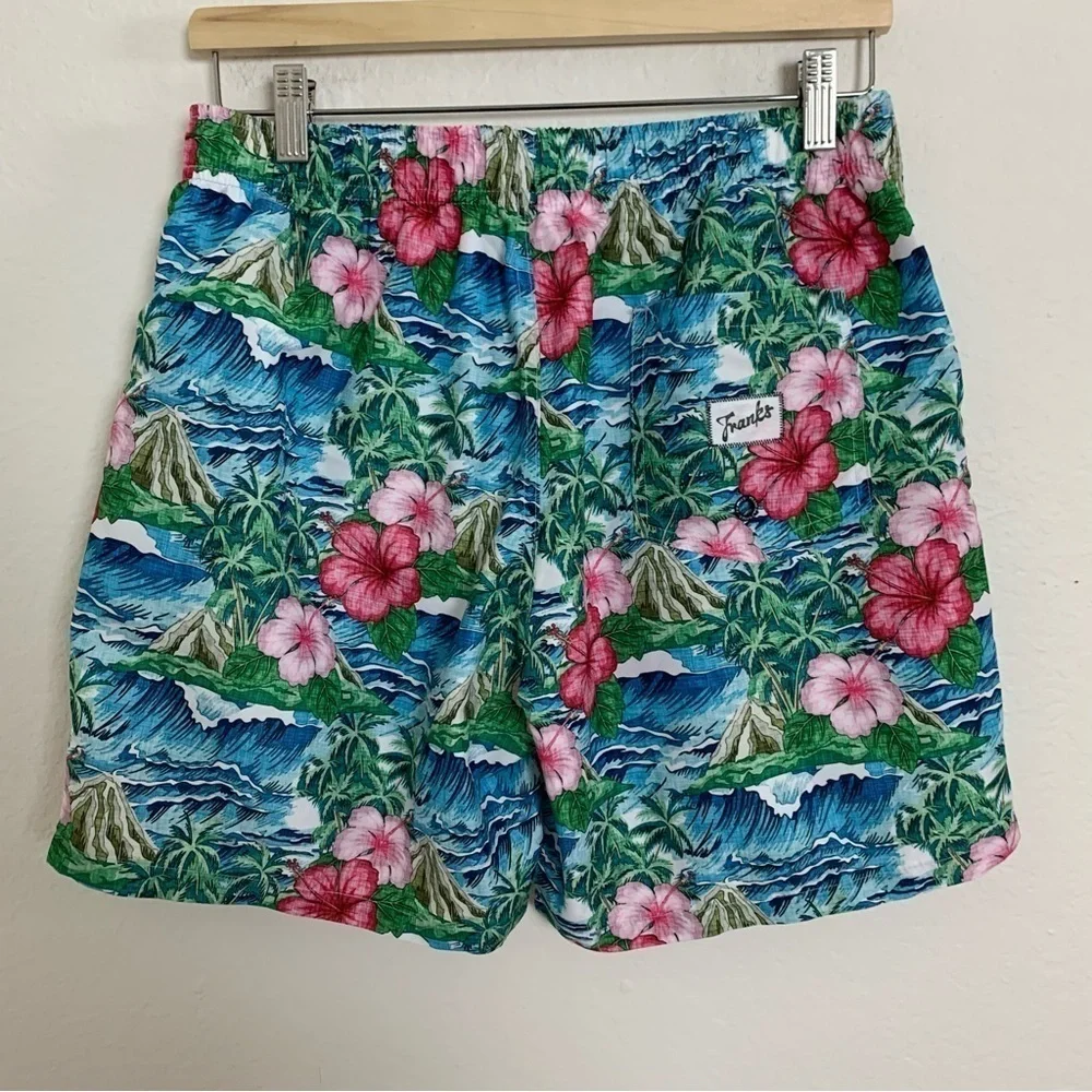 Franks Swim Trunks Mesh Lined Men’s M Pockets Boardshorts Logo Hibiscus Aloha